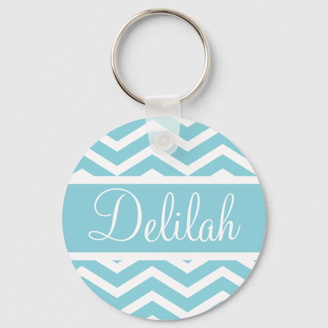 Blue Chevron Custom Name Keychain (Front)