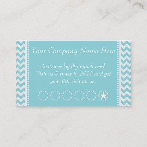 Customizable Blue Chevron Discount Promotional Punch Card Business Card Template