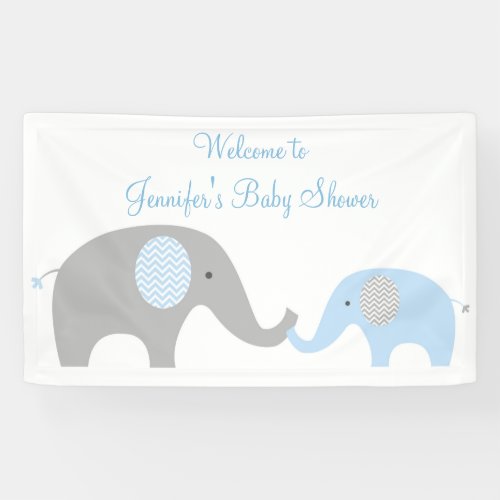 Blue Chevron Elephant Baby Shower Banner
