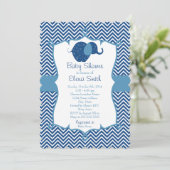 Blue Chevron Elephant Baby Shower Invitation (Standing Front)