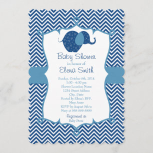 Blue Chevron Elephant Baby Shower Invitation