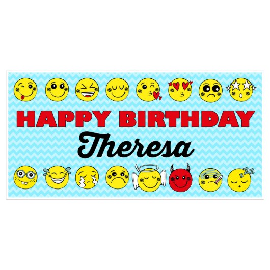Blue Chevron Emoji Birthday Banner Party Decor (Front)