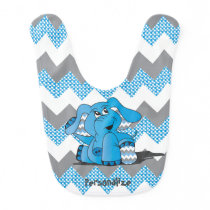 Blue Chevron Funny Elephant Baby Bib