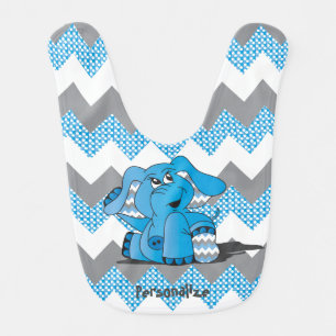 Blue Chevron Funny Elephant Baby Bib