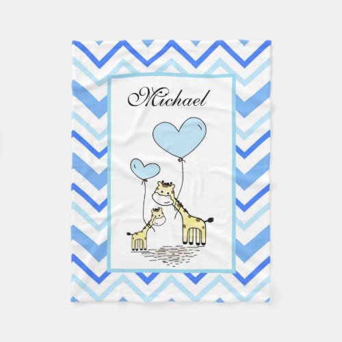 Blue Chevron Giraffe Cute Mother Baby Fleece Blanket