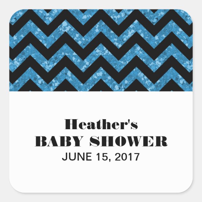Blue Chevron Glitter Baby Shower Stickers (Front)