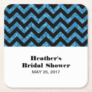 Blue Chevron Glitter Bridal Shower Coasters