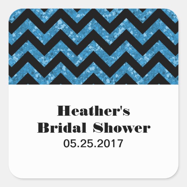 Blue Chevron Glitter Bridal Shower Stickers (Front)