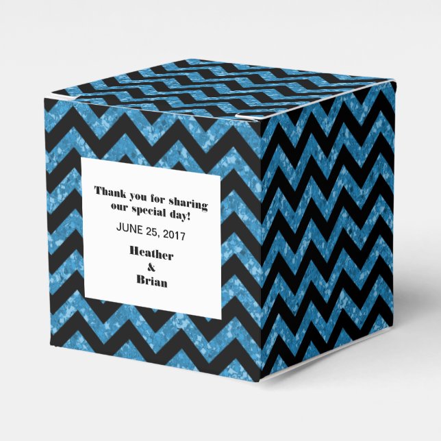 Blue Chevron Glitter Favor Box (Front Side)
