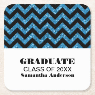 Blue Chevron Glitter Graduation Coasters