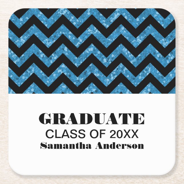 Blue Chevron Glitter Graduation Coasters (Front)