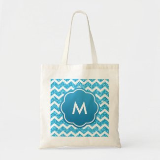 Blue Chevron Glitter Monogram