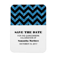 Blue Chevron Glitter Quinceañera Magnet