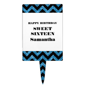 Blue Chevron Glitter Sweet 16 Cake Pick