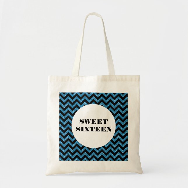 Blue Chevron Glitter Sweet 16 Tote Bag (Front)
