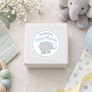 Blue Chevron Gray Elephant Baby Shower Classic Round Sticker