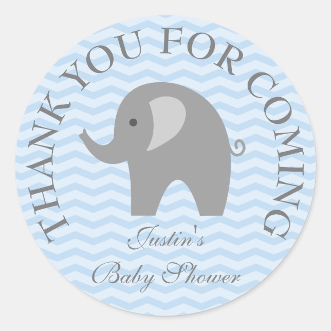 Blue chevron grey elephant boy babyshower stickers (Front)