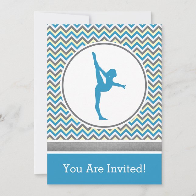 Blue Chevron Gymnast Party Invitation (Front)