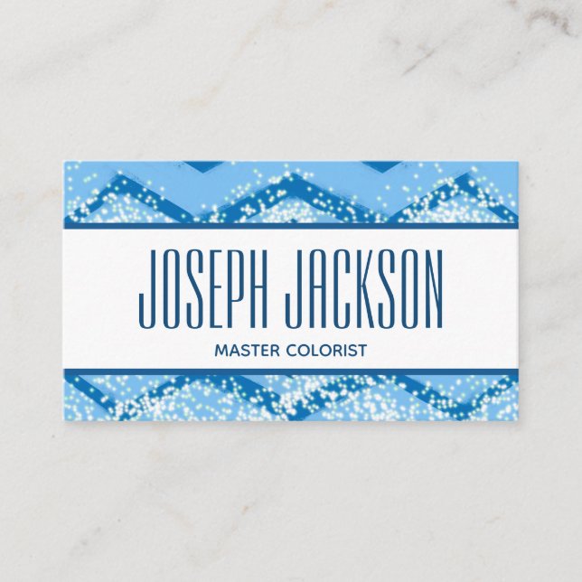 Blue Chevron Hair Master Colorist Business Card (Front)