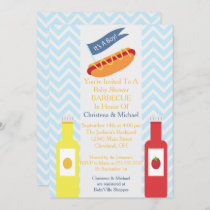 Blue Chevron Hotdog BBQ Baby Shower Invitation