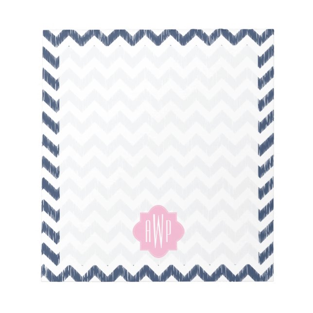 Blue Chevron Ikat Monogrammed Notepad (Front)