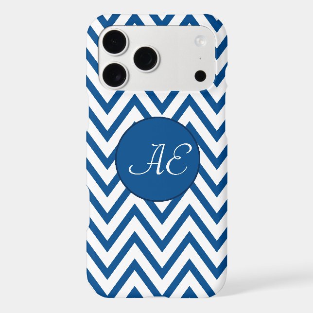 Blue Chevron Monogram Modern Iphone Case (Back)