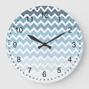 Blue Chevron Ombre Large Clock