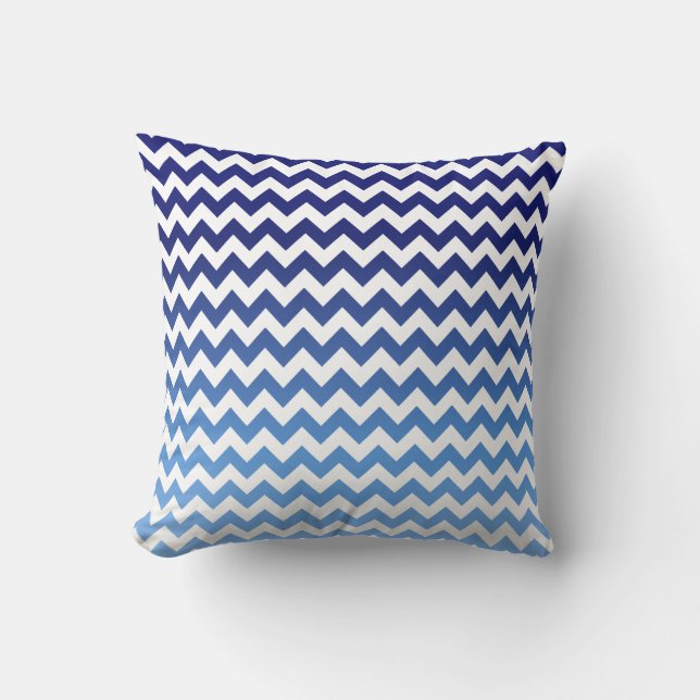 Blue Chevron Ombre Throw Pillow (Front)