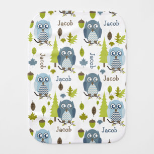 Blue Chevron Owls Personalized Burp Cloth