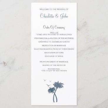 Blue chevron Palm Trees Beach Wedding programs