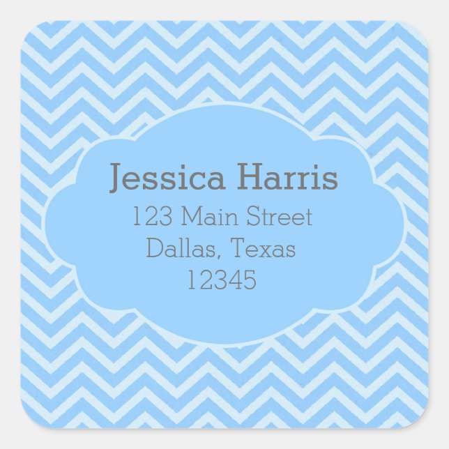 Blue Chevron Paper Address Label Sticker (Front)