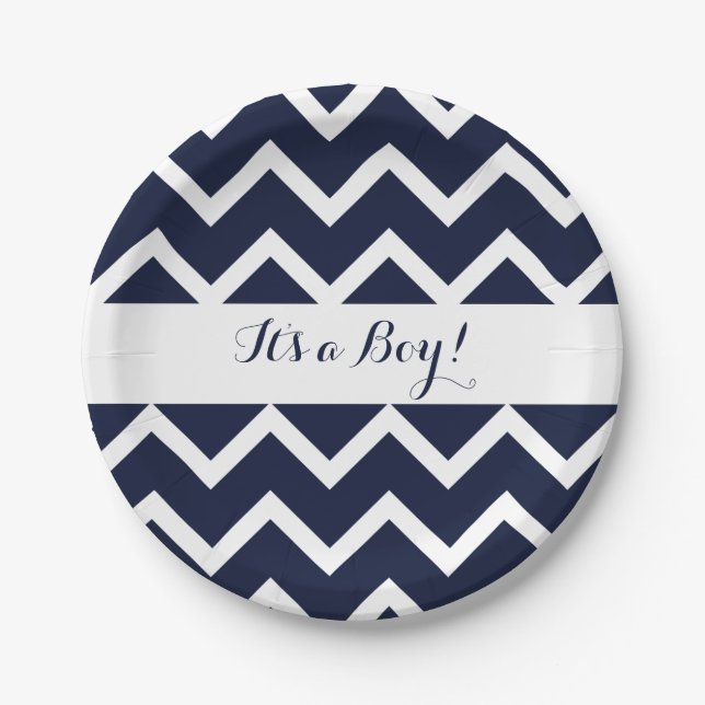 Blue Chevron Paper Plates (Front)