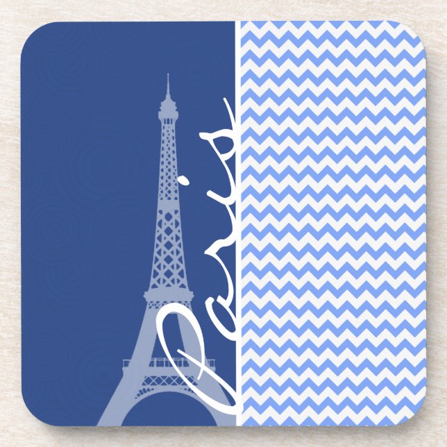 Blue Chevron; Paris Beverage Coaster (Front)