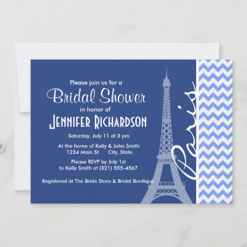 Blue Chevron; Paris Personalized Invites