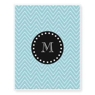 Blue Chevron Pattern Black Monogram Temporary Tattoos