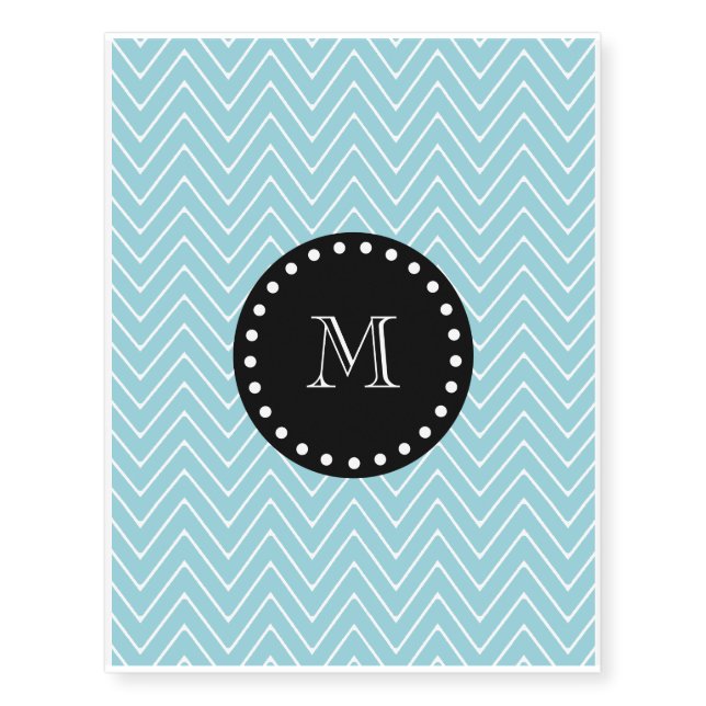 Blue Chevron Pattern | Black Monogram Temporary Tattoos (Front)