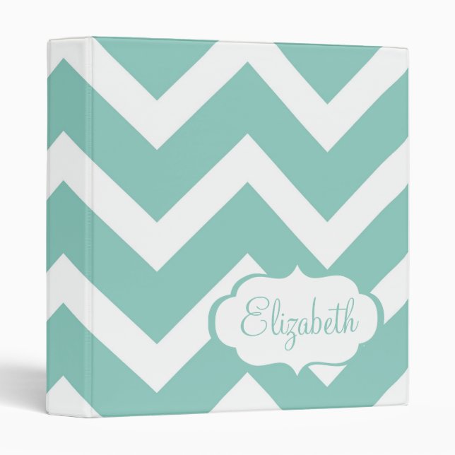 Blue Chevron Pattern Customizable Name Binder (Front/Spine)