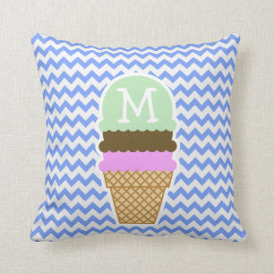 Blue Chevron Pattern; Ice Cream Cone Throw Pillow