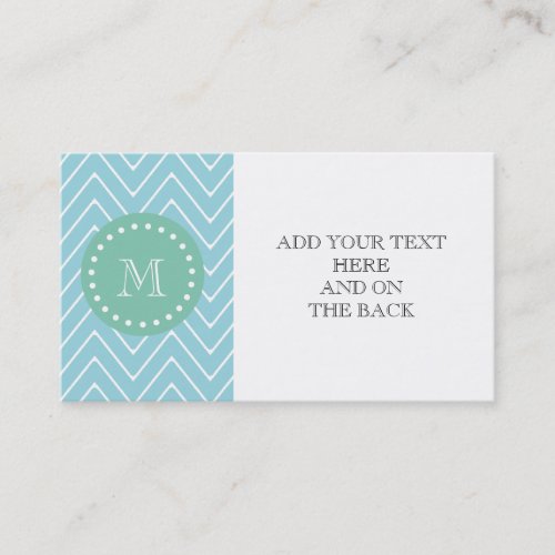 Blue Chevron Pattern | Mint Green Monogram Business Card Templates