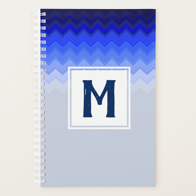 Blue Chevron Pattern Monogrammed Planner (Front)