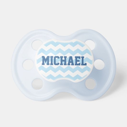 Blue Chevron Pattern Pacifier with Name (Front)