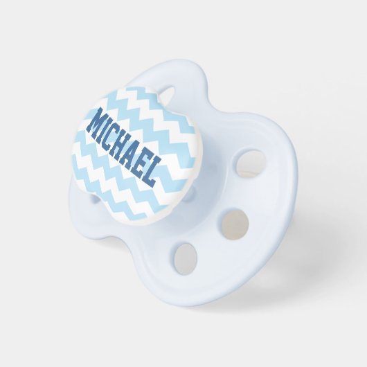 Blue Chevron Pattern Pacifier with Name (Front Right)
