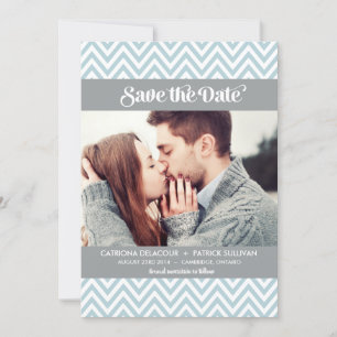 BLUE CHEVRON PATTERN SAVE THE DATE ANNOUNCEMENT