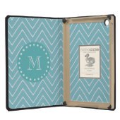 Blue Chevron Pattern | Teal Monogram iPad Mini Retina Covers (Front (Open))