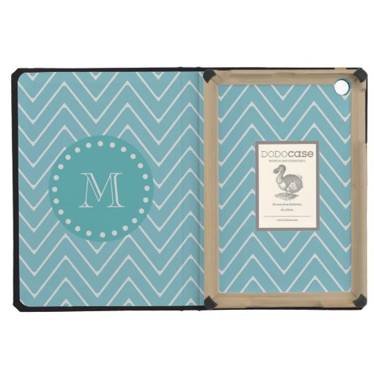 Blue Chevron Pattern | Teal Monogram iPad Mini Retina Covers (Front (Flat))