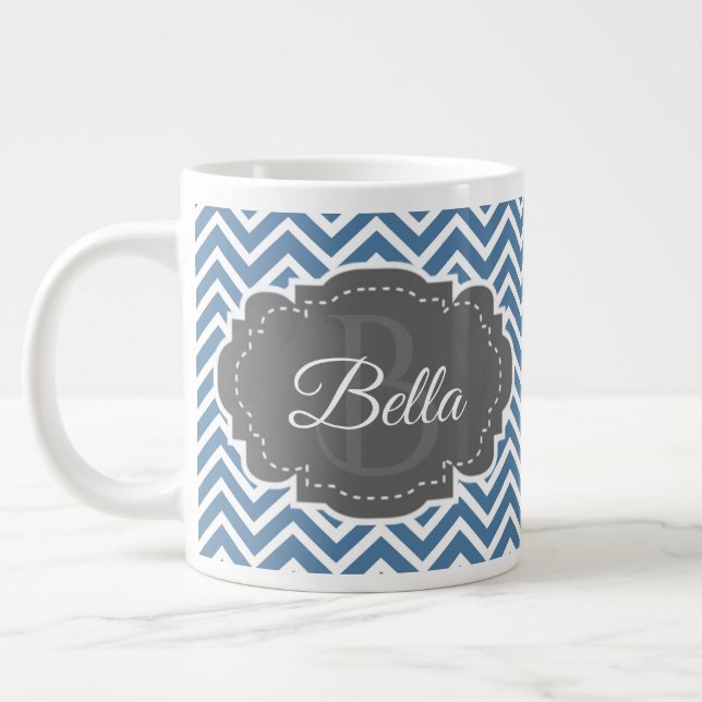 Blue Chevron Personalize Giant Coffee Mug (Left)