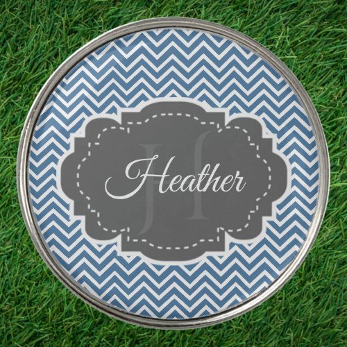 Blue Chevron Personalize Golf Ball Marker