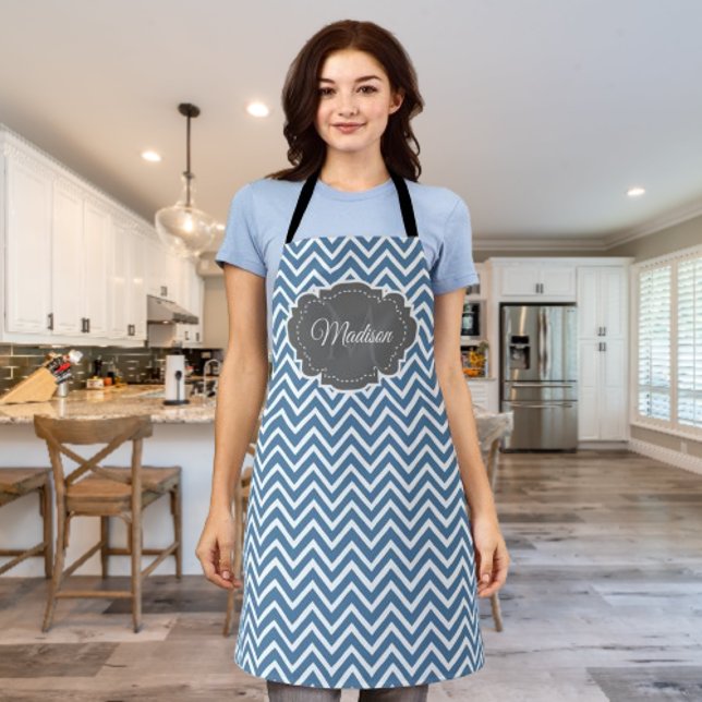 Blue Chevron Personalized Apron (Blue Chevron Personalized Apron)