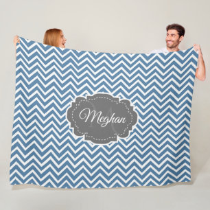 Blue Chevron Personalized Fleece Blanket