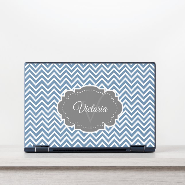 Blue Chevron Personalized HP Laptop Skin (Front)